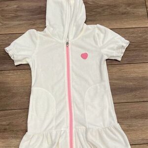 Kids White and Pink Hooded swim coverup